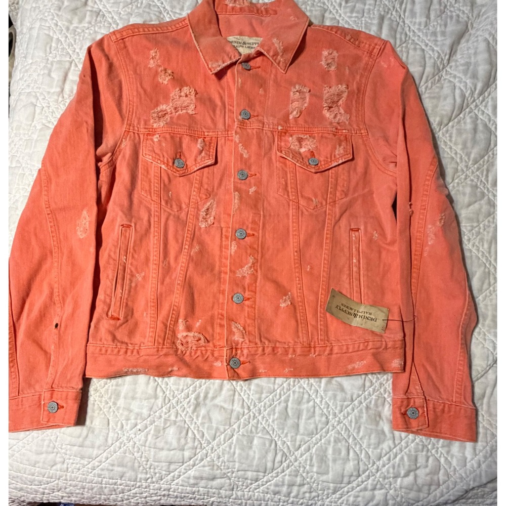 Denim & Supply Ralph Lauren Jacket Womens M Orange Distressed Denim Trucker
